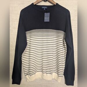 Mens Peter Millar Navy White Striped Sweater Merino Wool Pima Large NWT